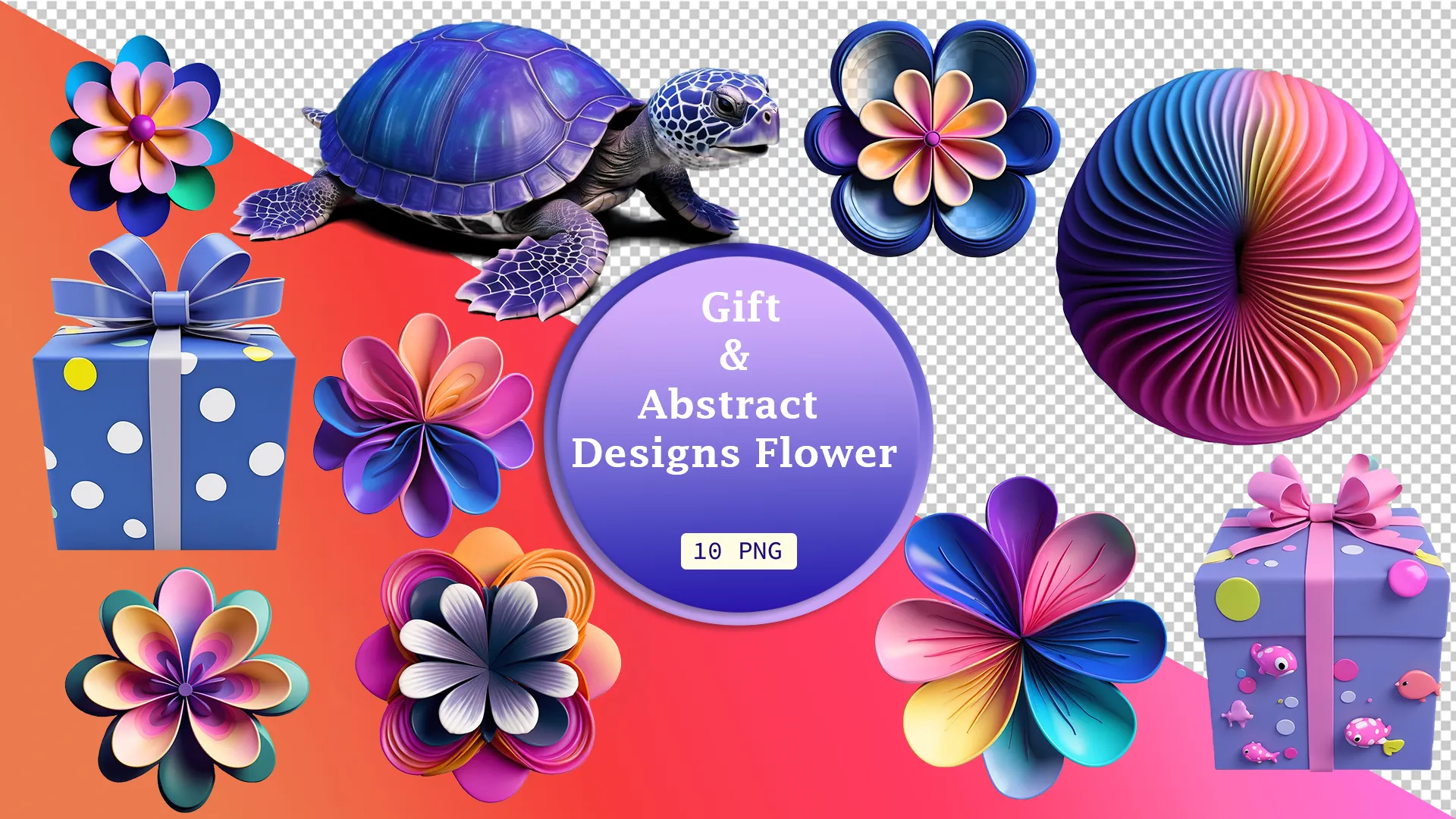 Enchanting Turtle and Vibrant Floral Gifts Unique 3D Pack image